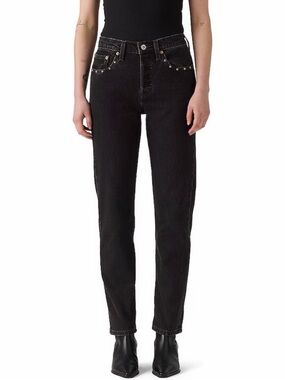 Levi's Black High-Rise Straight Leg Jeans with Stud Accents